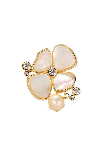 Brass Freshwater Pearl Shell Flower Trend Brooch