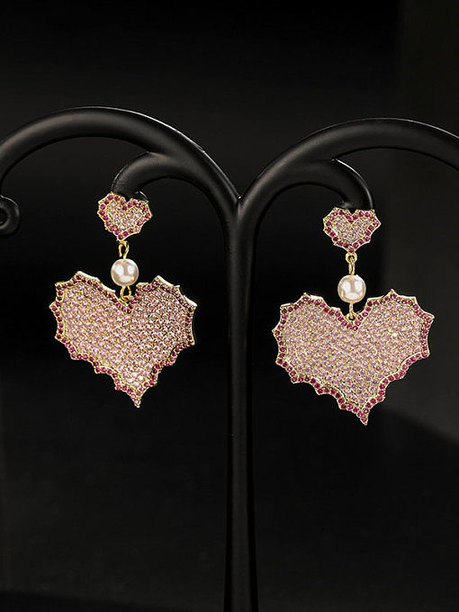 Brass Cubic Zirconia Heart Dainty Drop Earring