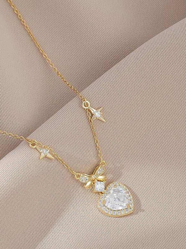 Brass Cubic Zirconia Heart Dainty Necklace