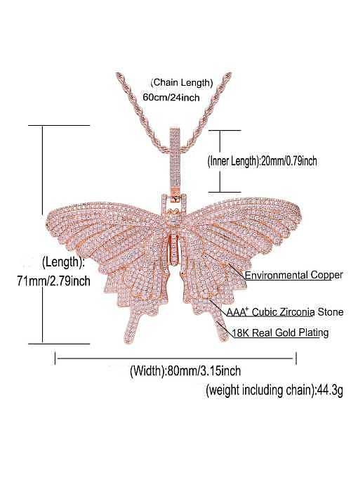 Brass Cubic Zirconia Butterfly Hip Hop Necklace