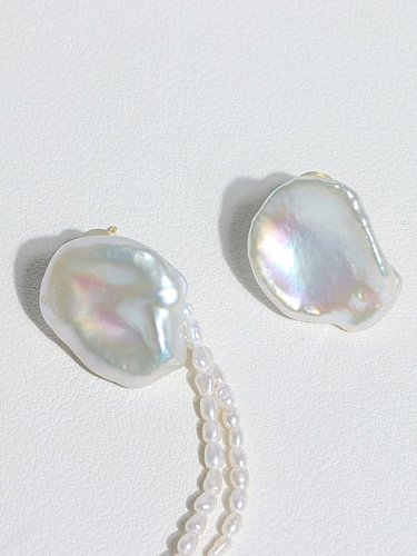 Brass Freshwater Pearl Asymmetry Tassel Minimalist Drop Earring