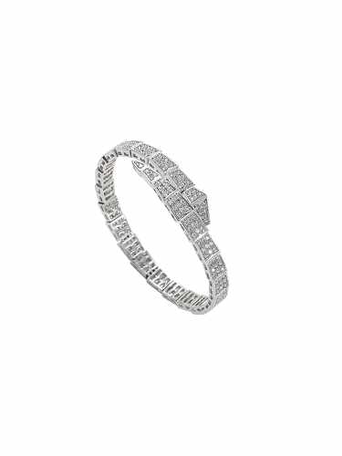 Brass Cubic Zirconia Snake Dainty Cuff Bangle