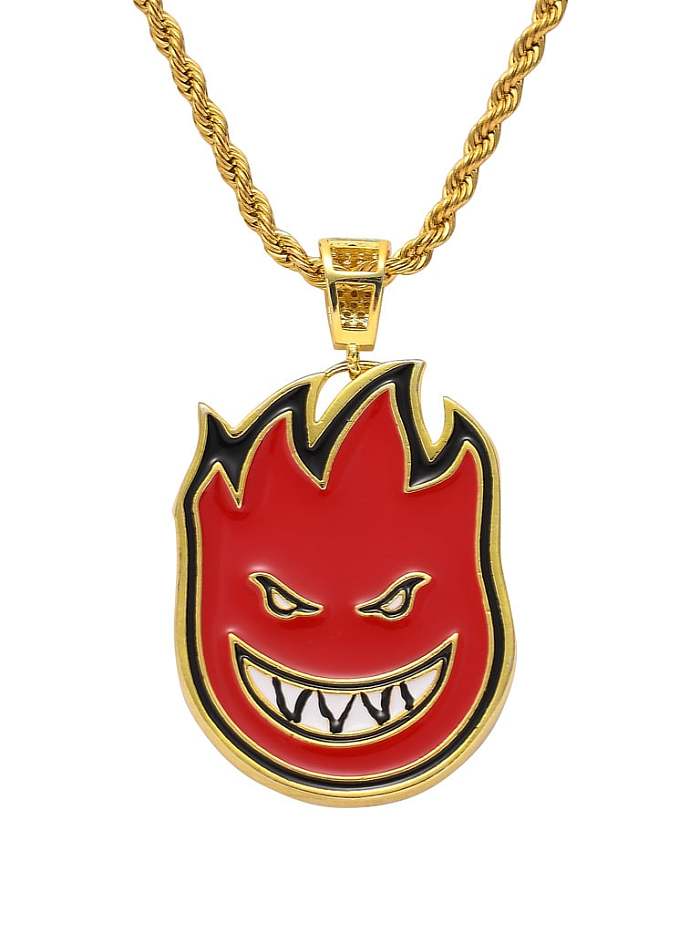 Brass Cubic Zirconia Little fireman Hip Hop Necklace