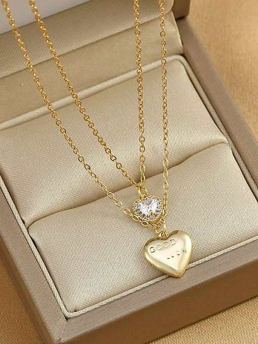 Brass Cubic Zirconia Heart Trend Multi Strand Necklace