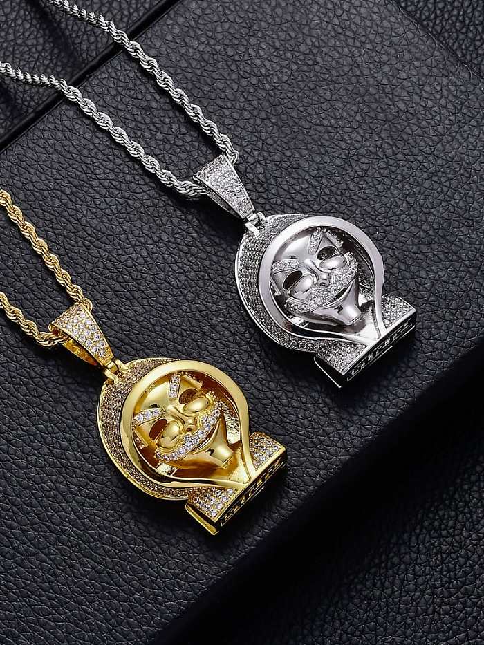 Brass Cubic Zirconia Grim Reaper Hip Hop Necklace