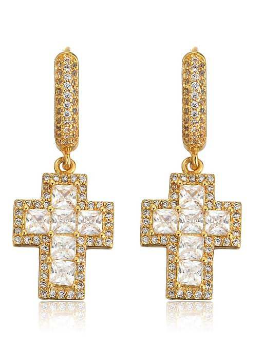 Brass Cubic Zirconia Cross Hip Hop Drop Earring