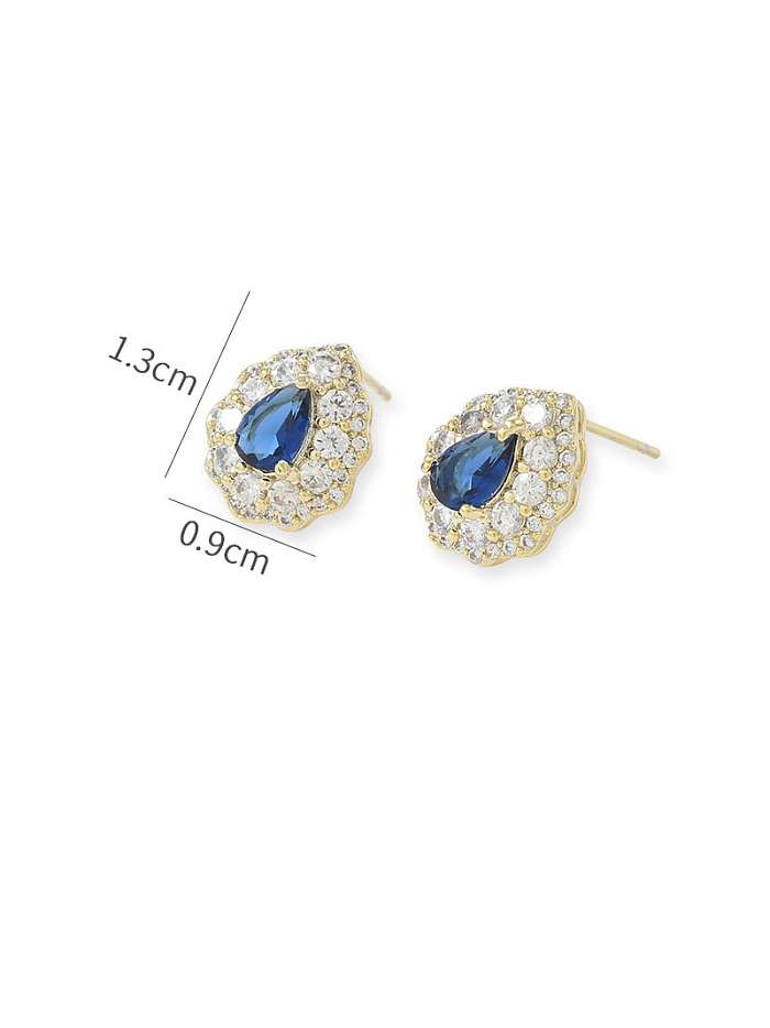 Brass Cubic Zirconia Blue Geometric Dainty Stud Earring