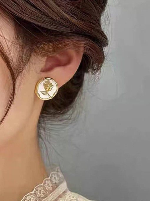 Brass Enamel Rosary Vintage Stud Earring