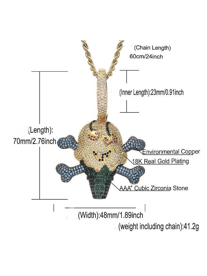 Brass Cubic Zirconia Pirate ice cream Hip Hop Necklace