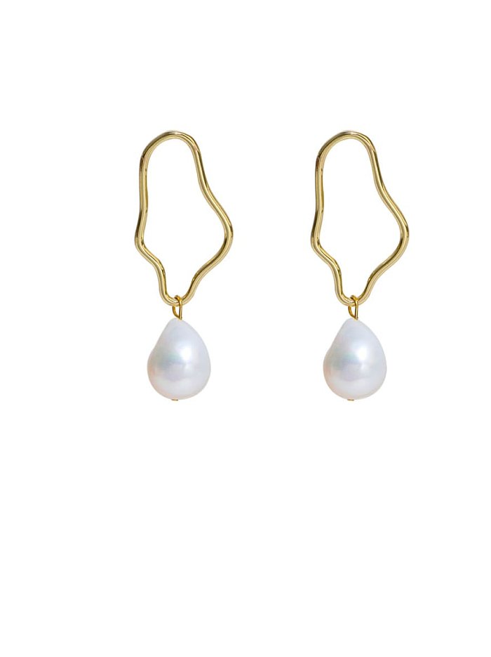 Brass Imitation Pearl Geometric Minimalist Drop Earring