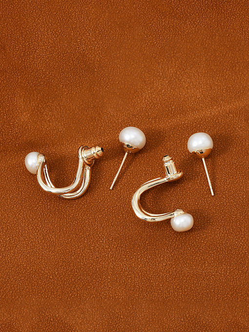 Brass Imitation Pearl Geometric Minimalist Stud Earring