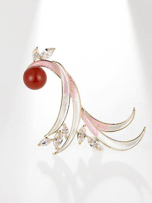 Brass Freshwater Pearl Enamel Phoenix Dainty Brooch