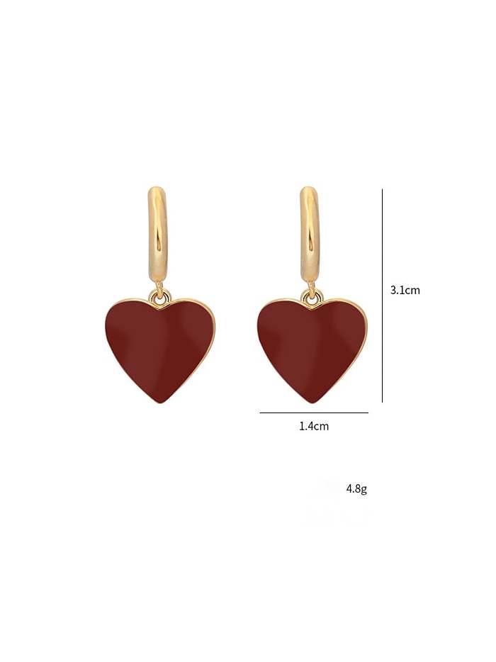 Brass Red Enamel Heart Dainty Stud Earring