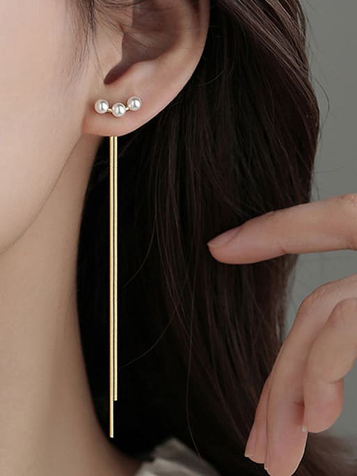 Boucle d'oreille à enfiler tendance en laiton avec perle d'imitation et pampille
