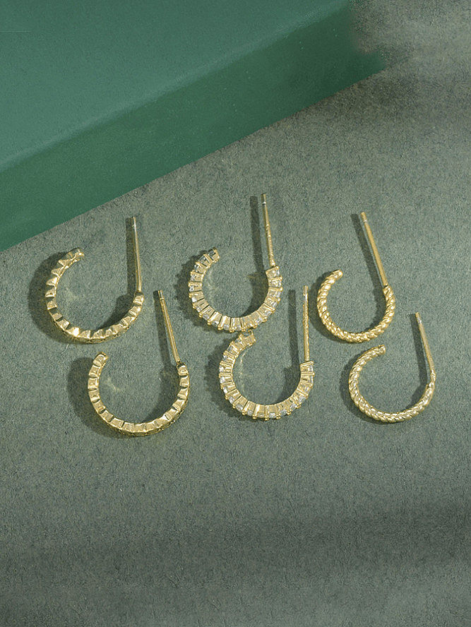 Brass Cubic Zirconia Geometric Minimalist Hoop Earring
