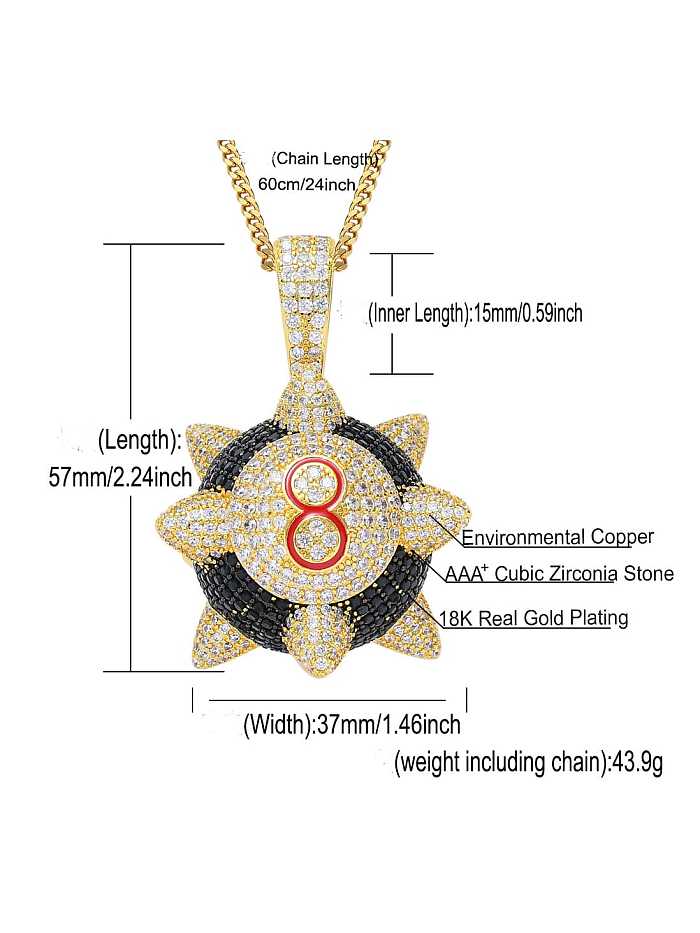 Brass Cubic Zirconia Black 8 Meteor Hammer Hip Hop Necklace