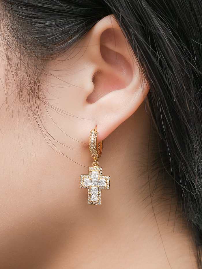 Hip-Hop-Tropfenohrring aus Messing mit Zirkonia-Kreuz