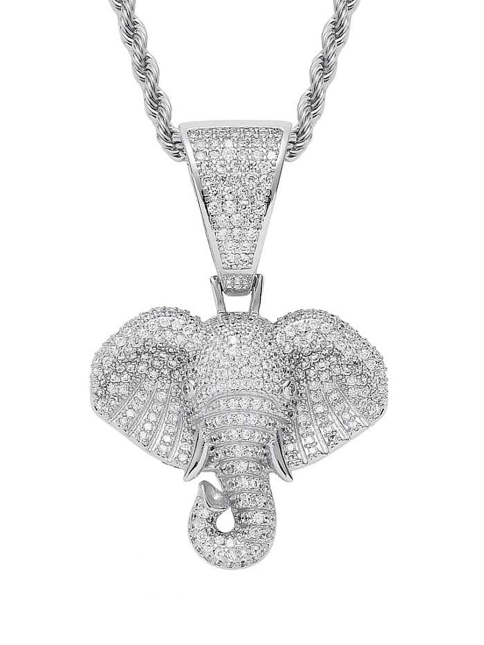 Collar de hip hop con elefante de circonita cúbica de latón