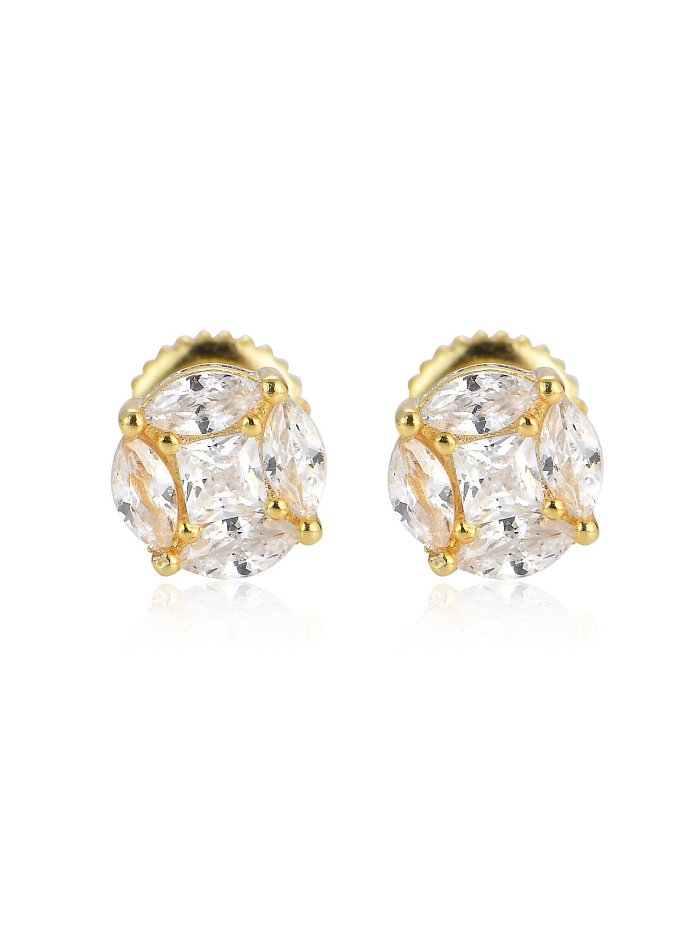 925 Sterling Silver Cubic Zirconia Round Hip Hop Stud Earring
