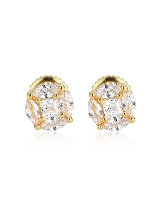 925 Sterling Silver Cubic Zirconia Round Hip Hop Stud Earring