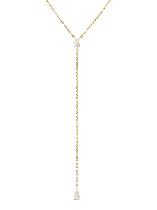 Collar de lazo minimalista con borlas de circonita cúbica de plata de ley 925