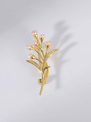 Broche de flor de perla de imitación de latón