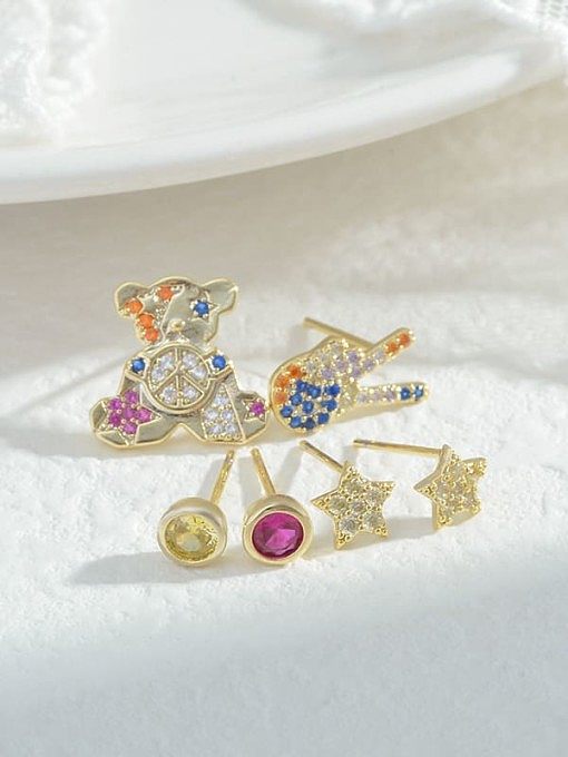 Brass Cubic Zirconia Bear Minimalist Stud Earring