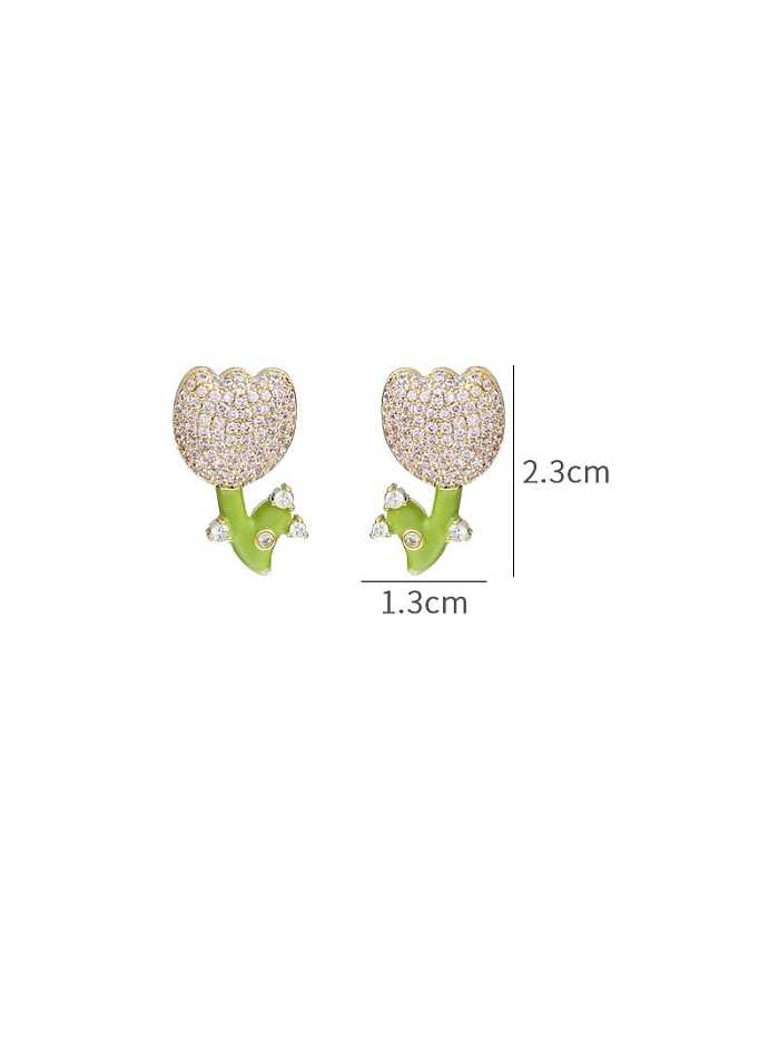 Brass Cubic Zirconia Flower Dainty Stud Earring