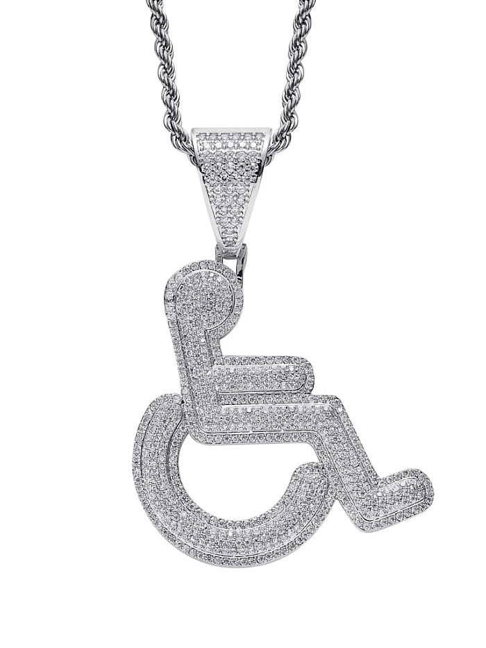Brass Cubic Zirconia Wheelchair disabled Hip Hop Necklace