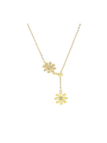Brass Cubic Zirconia Flower Dainty Lariat Necklace