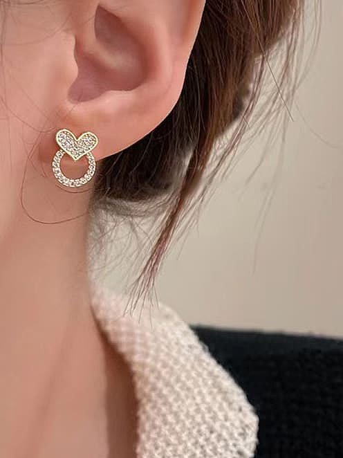 Brass Cubic Zirconia Heart Dainty Stud Earring