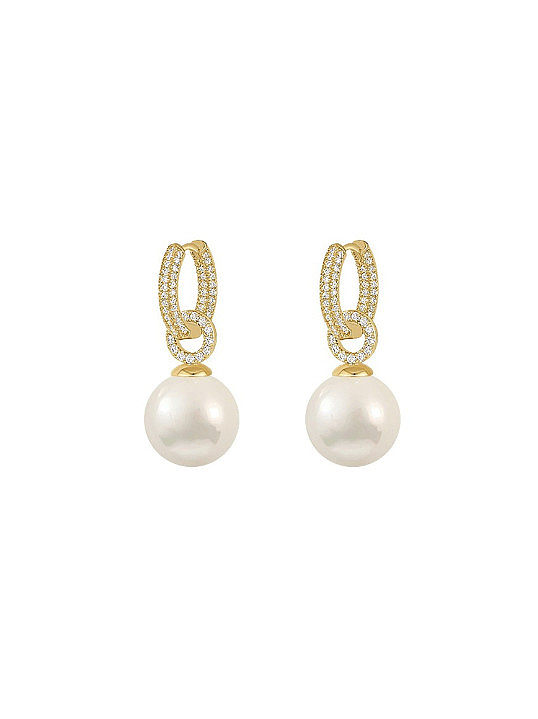 Brass Imitation Pearl Geometric Minimalist Huggie Earring