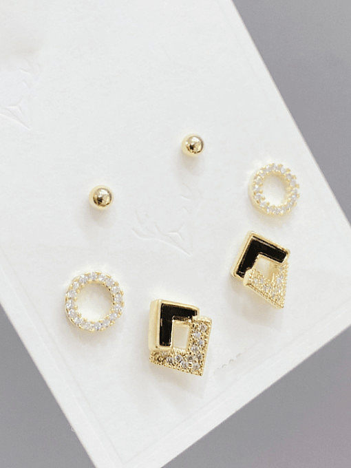 Brass Cubic Zirconia Geometric Minimalist Stud Earring Set