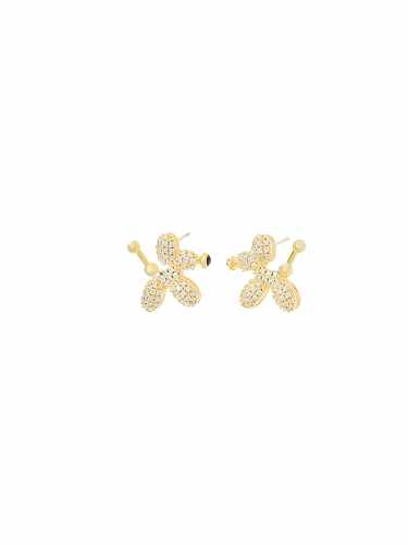 Brass Cubic Zirconia Dog Dainty Stud Earring