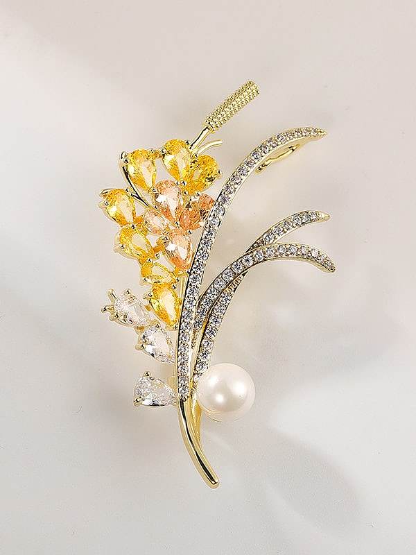 Brass Cubic Zirconia Flower Luxury Brooch