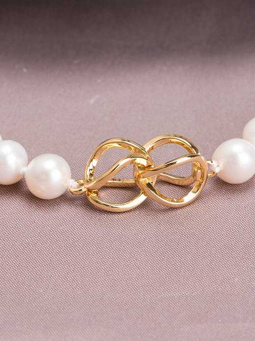 Brass Freshwater Pearl Round Minimalist Long Strand Necklace
