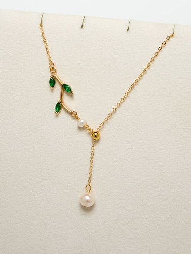 Brass Freshwater Pearl Tassel Minimalist Lariat Necklace