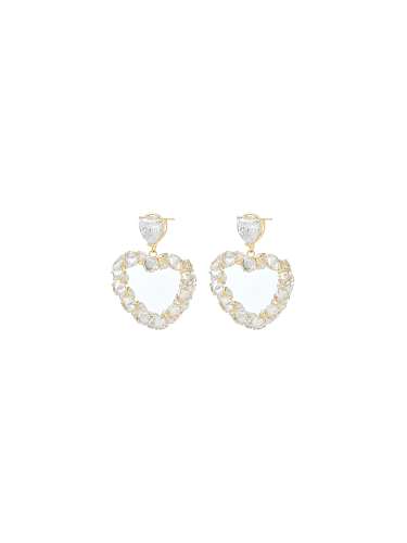 Brass Cubic Zirconia Heart Dainty Drop Earring