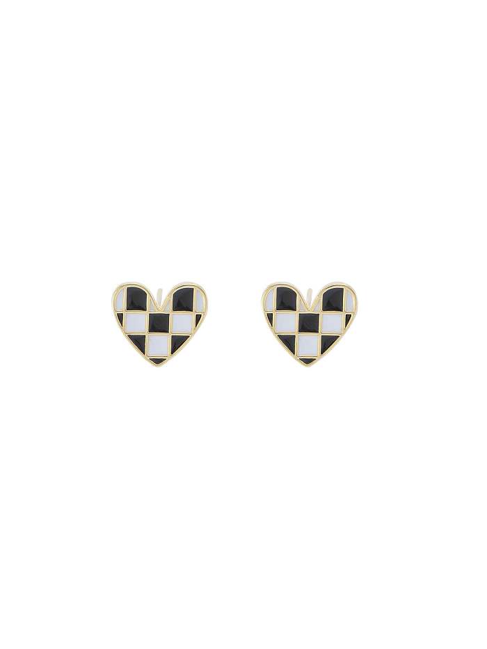 Brass Enamel Heart Dainty Stud Earring