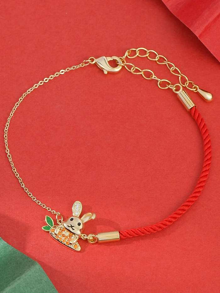Brass Cubic Zirconia Rabbit Dainty Handmade Weave Bracelet
