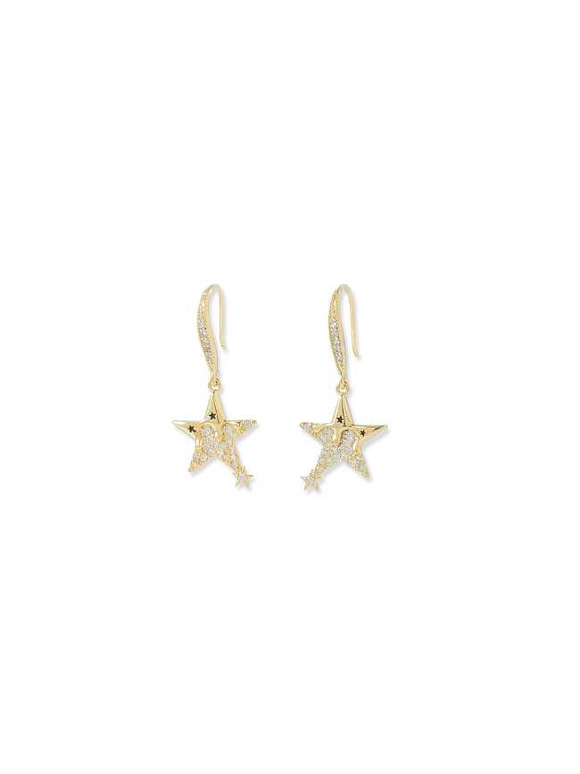 Brass Cubic Zirconia Star Dainty Drop Earring