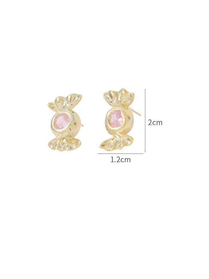 Brass Cubic Zirconia Pink Candy Dainty Stud Earring