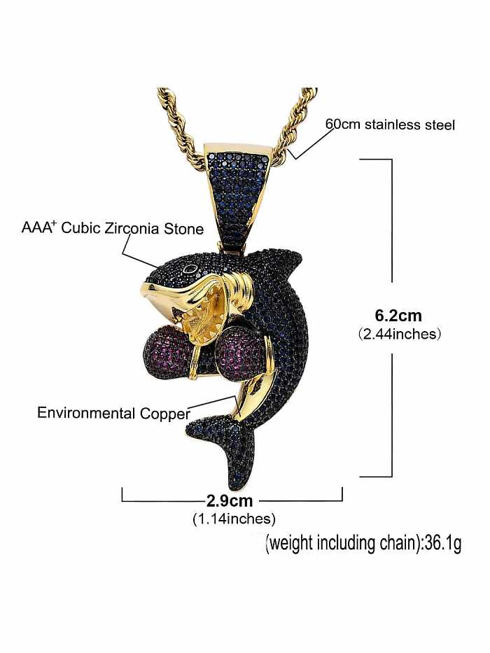 Brass Cubic Zirconia Dolphin Hip Hop Necklace