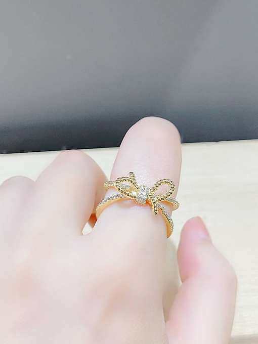 Brass Cubic Zirconia Bowknot Dainty Band Ring