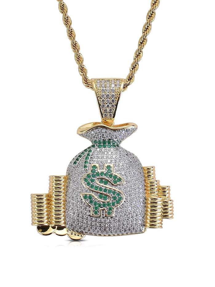 Brass Cubic Zirconia Purse Hip Hop Necklace