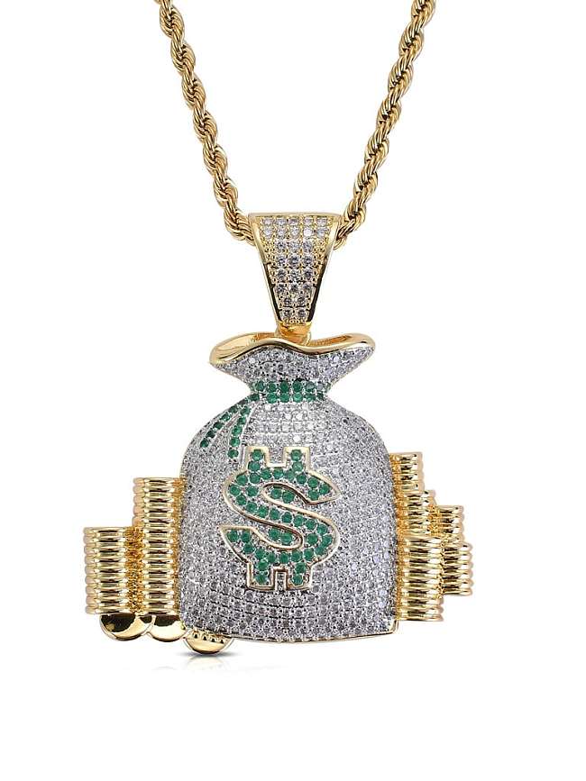 Brass Cubic Zirconia Purse Hip Hop Necklace