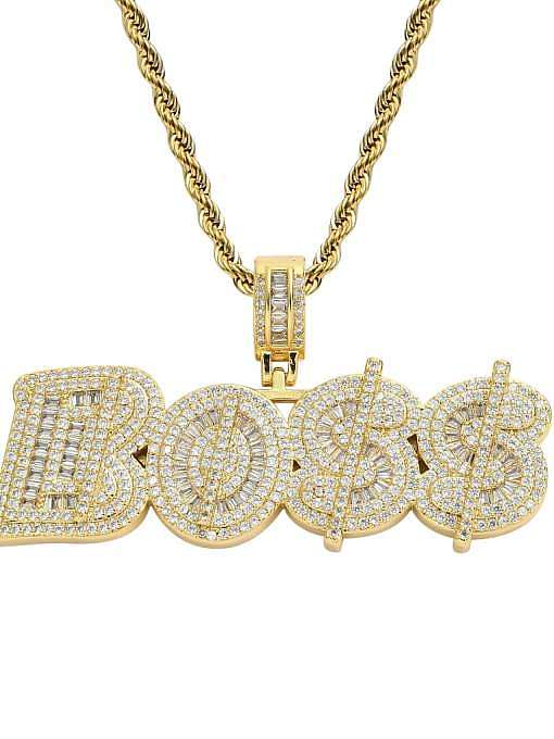 Collar de hip hop con letra de circonita cúbica de latón