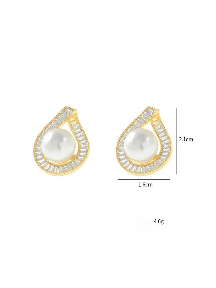 Brass Imitation Pearl Water Drop Trend Stud Earring