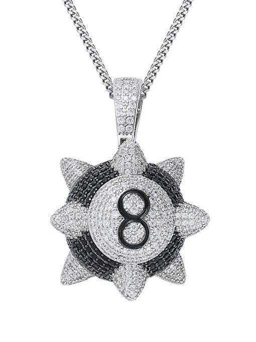 Brass Cubic Zirconia Black 8 Meteor Hammer Hip Hop Necklace