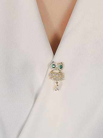 Brass Cubic Zirconia Cute Owl Brooch